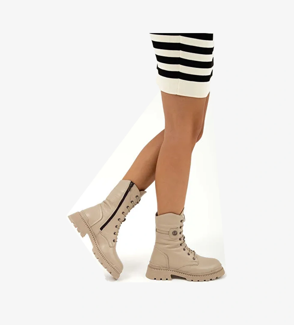 Tamer Tanca Kadın Hakiki Deri Krem Casual Bot - Görsel 1