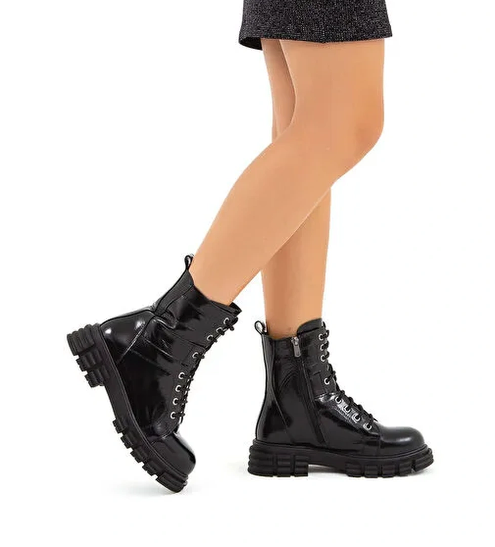 Tamer Tanca Kadın Hakiki Deri Siyah Rugan POSTAL Bot - Görsel 1