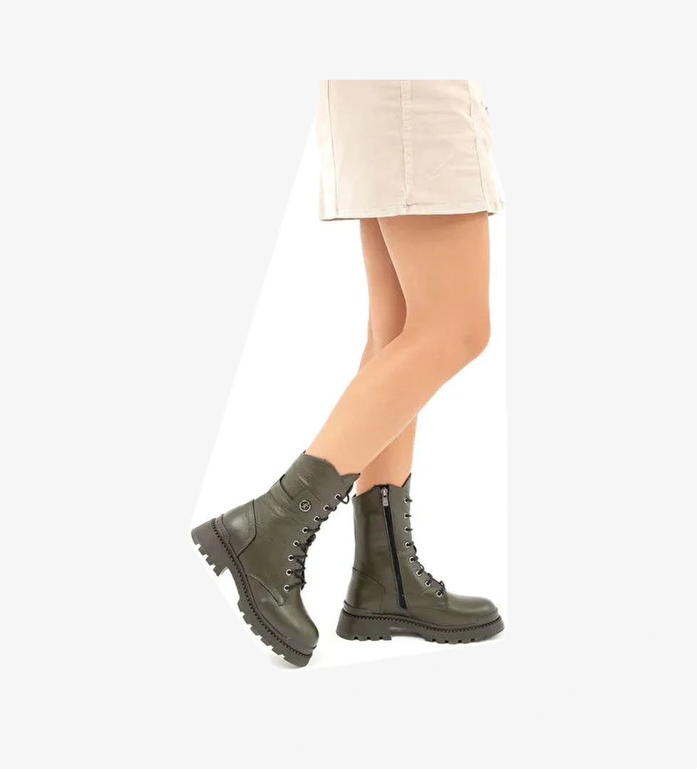 Tamer Tanca Kadın Hakiki Deri Yeşil Casual Bot - Görsel 1