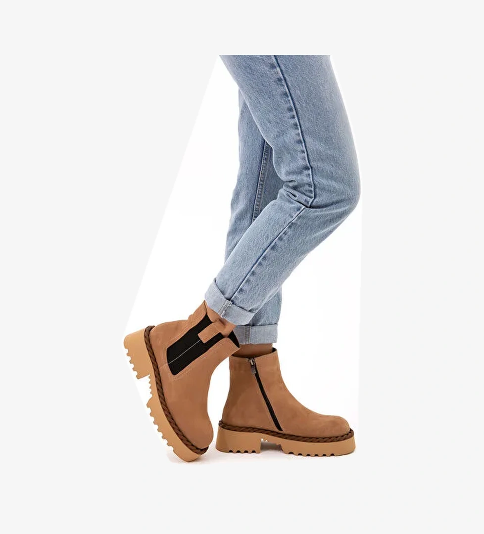 Tamer Tanca Kadın Hakiki Deri Bej Casual Bot - Görsel 1