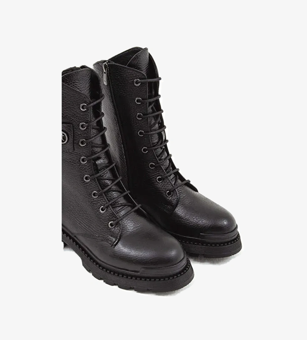 Tamer Tanca Kadın Hakiki Deri Siyah Floter Casual Bot - Görsel 1