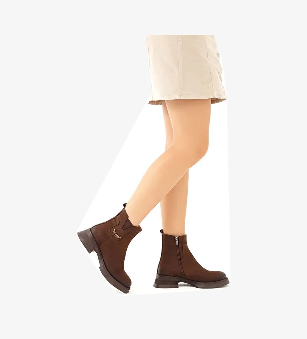 Tamer Tanca Kadın Hakiki Deri Kahverengi Nubuk Casual Bot - Görsel 1