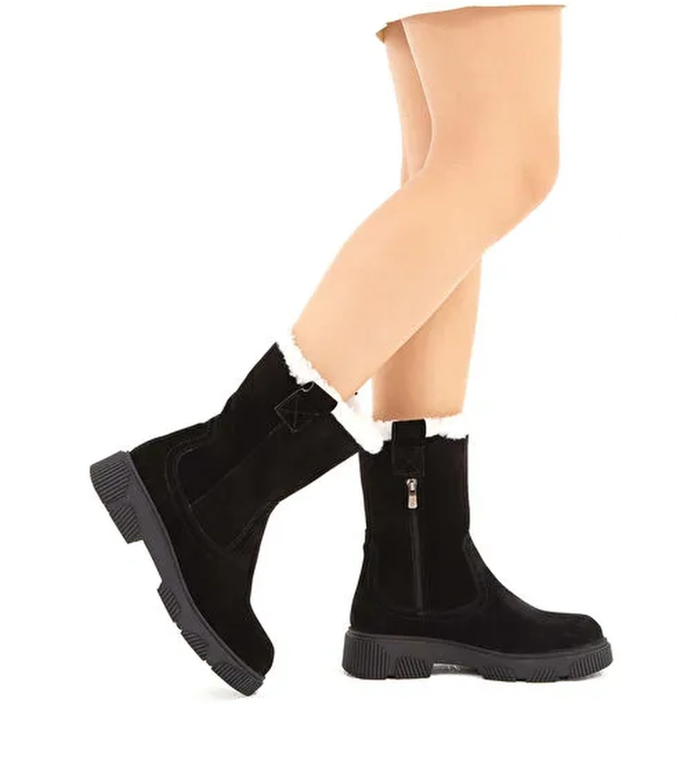 Tamer Tanca Kadın Hakiki Deri Siyah Süet Casual Bot - Görsel 1