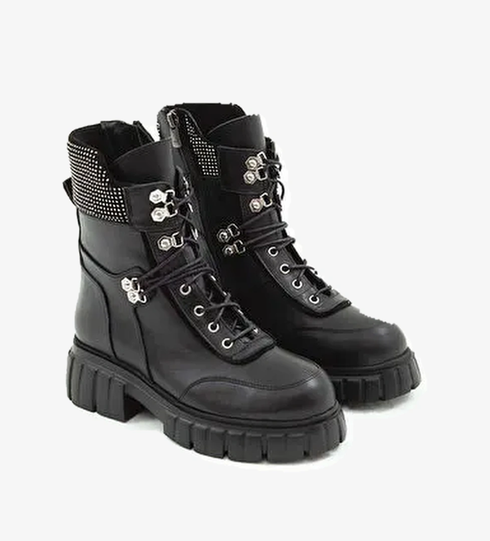 Tamer Tanca Kadın Hakiki Deri Siyah Casual Bot - Görsel 1