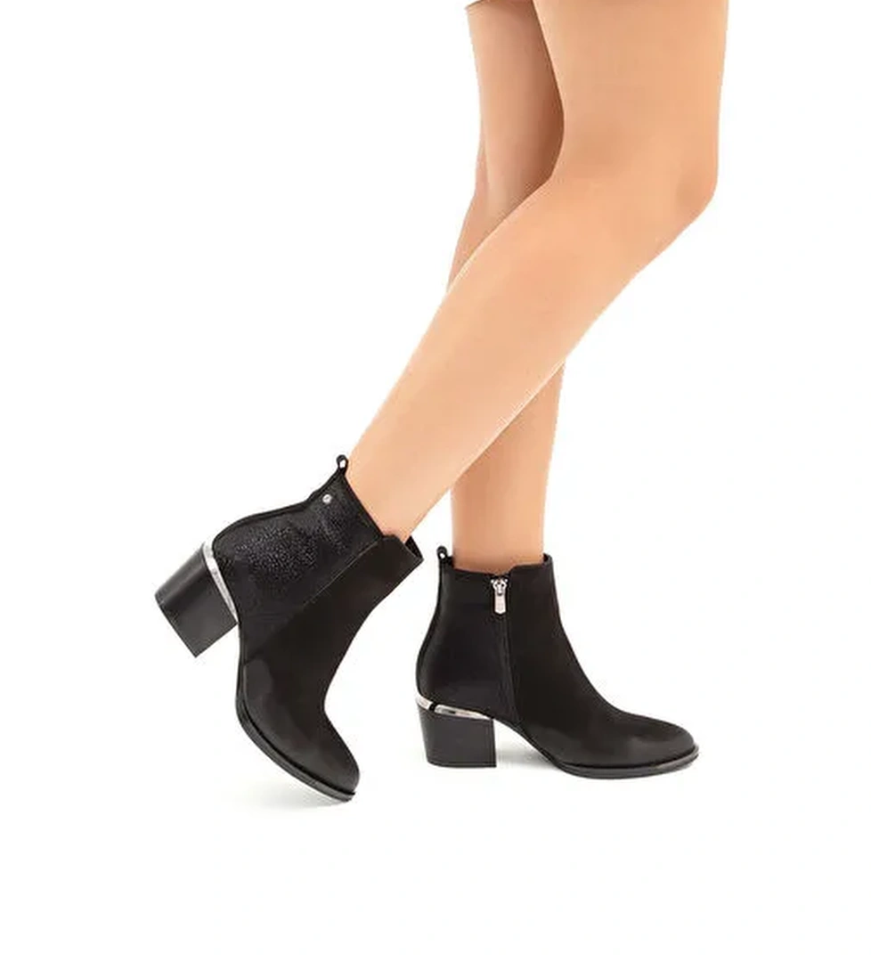 Tamer Tanca Kadın Hakiki Deri Siyah Nubuk Klasik Bot - Görsel 1