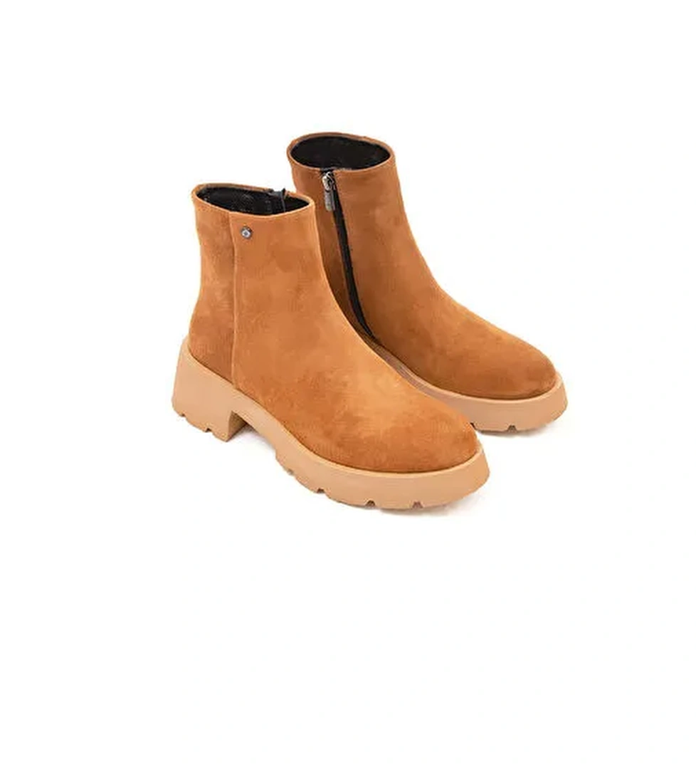 Tamer Tanca Kadın Hakiki Deri Taba Süet Casual Bot - Görsel 1