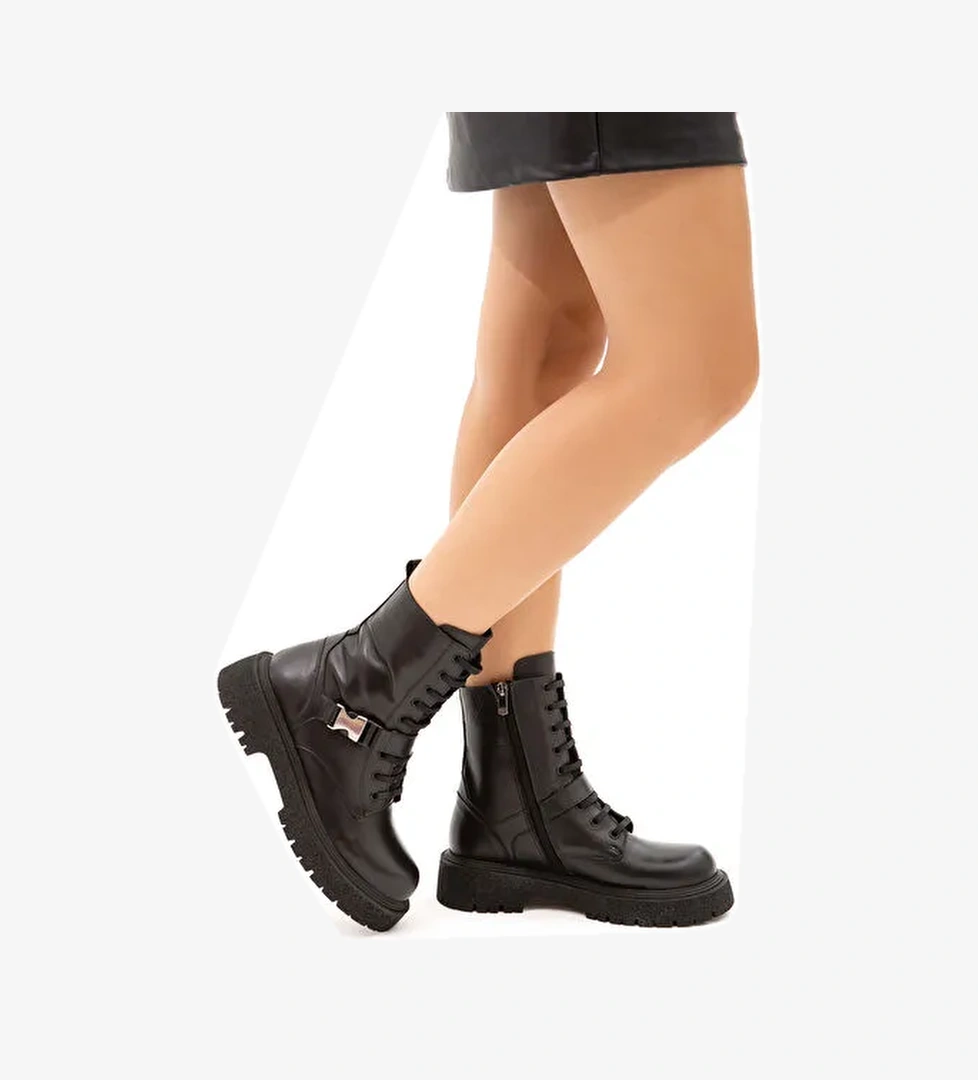 Tamer Tanca Kadın Hakiki Deri Siyah POSTAL Bot - Görsel 1