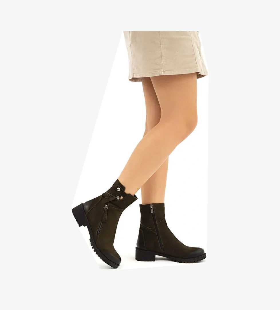 Tamer Tanca Kadın Hakiki Deri Yeşil Casual Bot - Görsel 1