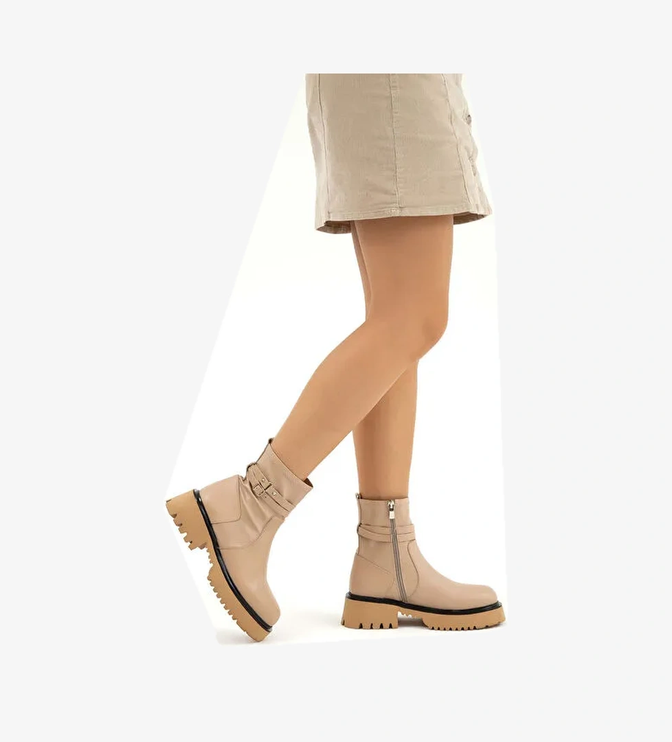 Tamer Tanca Kadın Hakiki Deri Bej Günlük Bot - Görsel 1