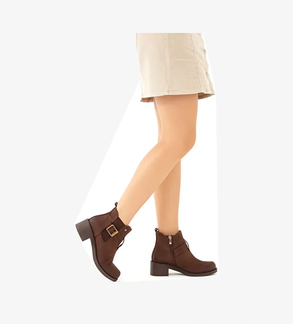 Tamer Tanca Kadın Hakiki Deri Kahverengi Nubuk Casual Bot - Görsel 1