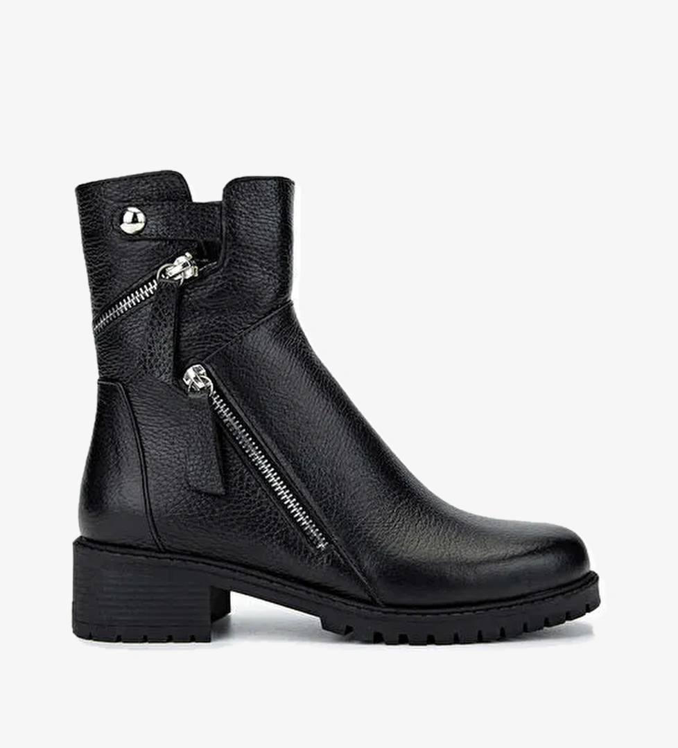 Tamer Tanca Kadın Hakiki Deri Siyah Floter Casual Bot - Görsel 1