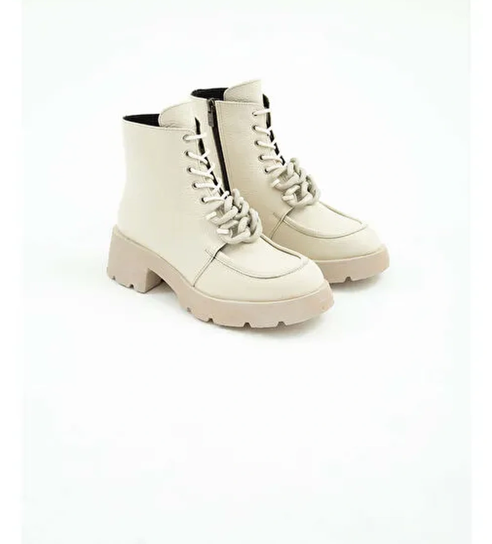 Tamer Tanca Kadın Hakiki Deri Krem Floter Casual Bot - Görsel 1