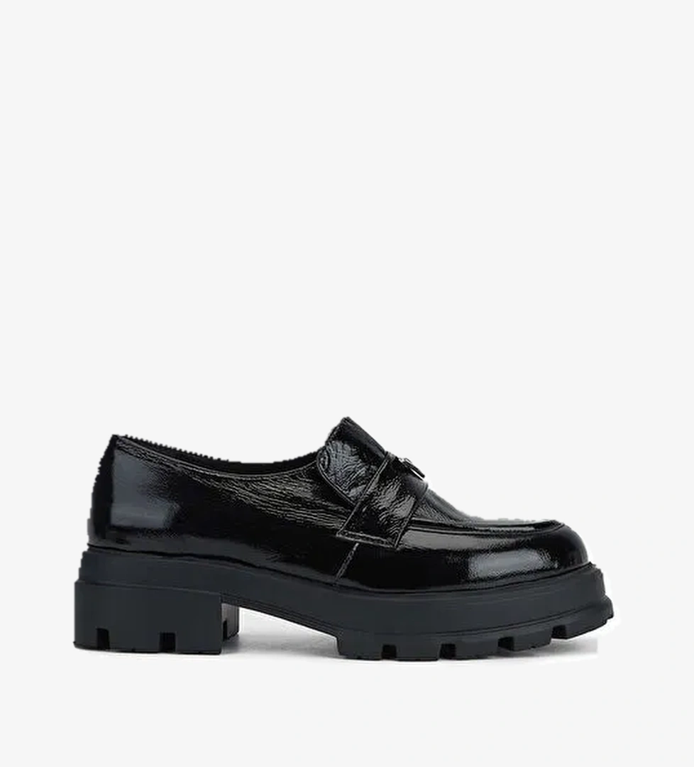 Tamer Tanca Kadın Hakiki Deri Siyah Rugan Loafer Ayakkabı - Görsel 1