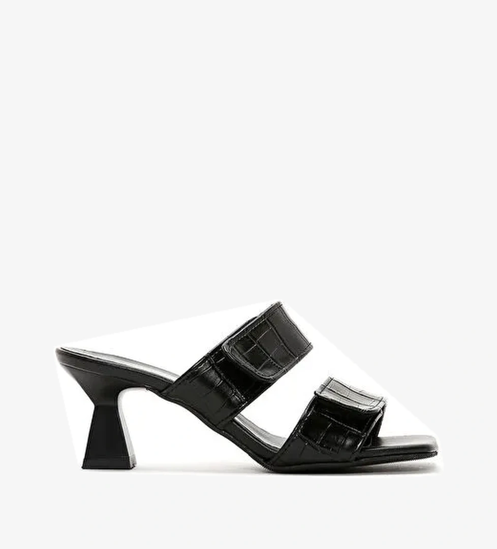 Kadın Siyah Kalın Topuklu Kroko Terlik 25SFE4000E3 - Görsel 1