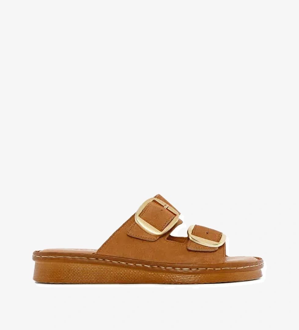 Kadın Pudra Tokalı Süet Deri Comfort Terlik 25SFD340110 - Görsel 1