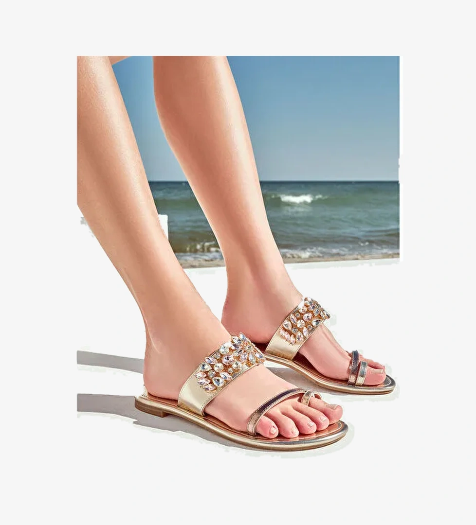 Kadın Altın Taşlı Parmak Arası Terlik 25SFE450014 - Görsel 1