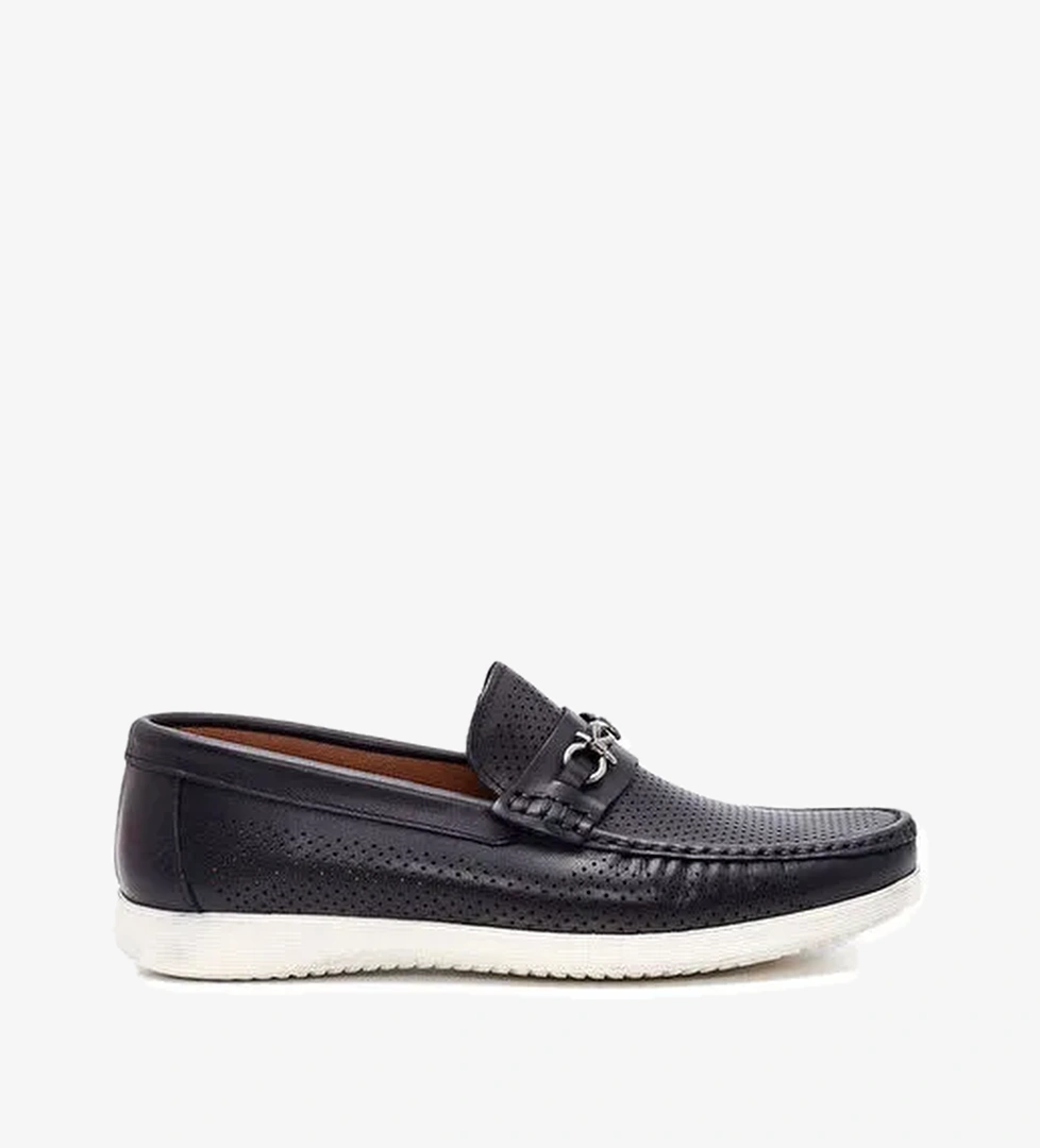 Erkek Siyah Deri Casual Loafer 25SFD7549DI - Görsel 1