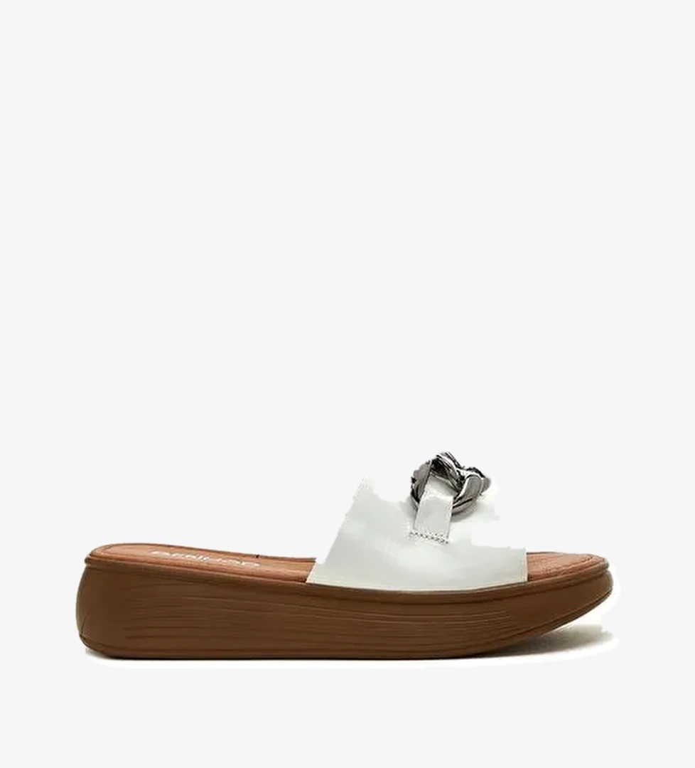 Derimod Derimod Kadın Beyaz Kalın Tabanlı Zincirli Deri Terlik 25SFD330518 Sandalet & Terlik | Boyner Beyaz - 1. görsel