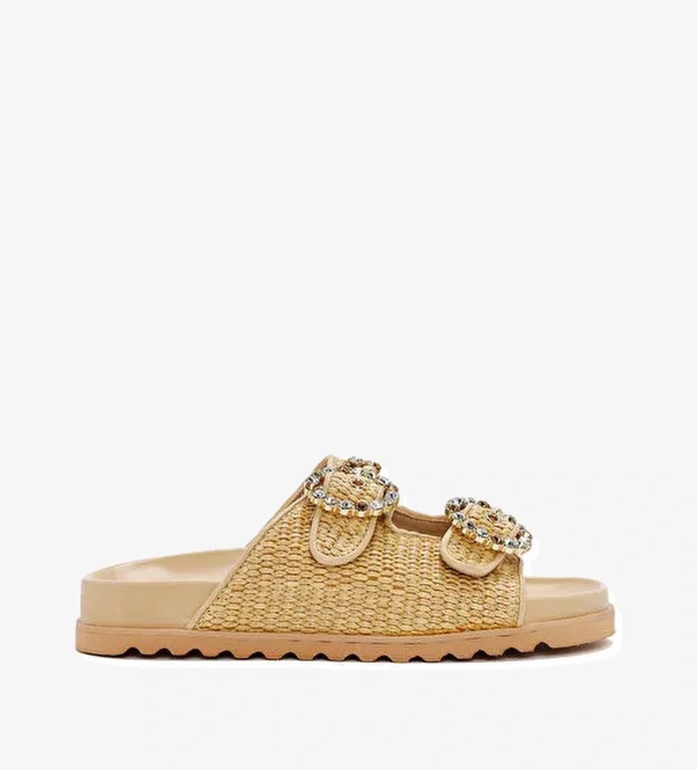 Kadın Bej Hasır Taşlı Terlik 25SFD4403M7 - Görsel 1