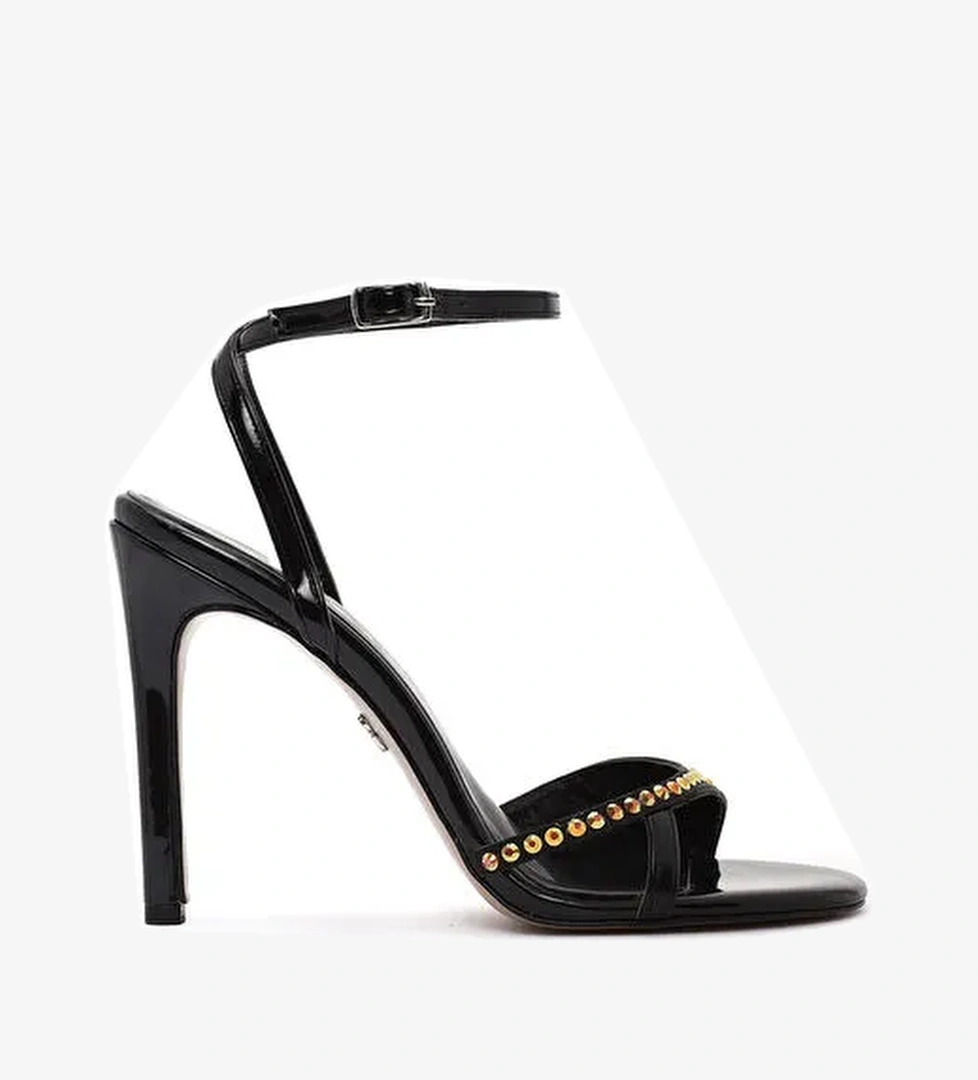 Kadın Siyah Bilekten Tokalı Taşlı Yüksek İnce Topuklu Sandalet 25SFE390914 - Görsel 1