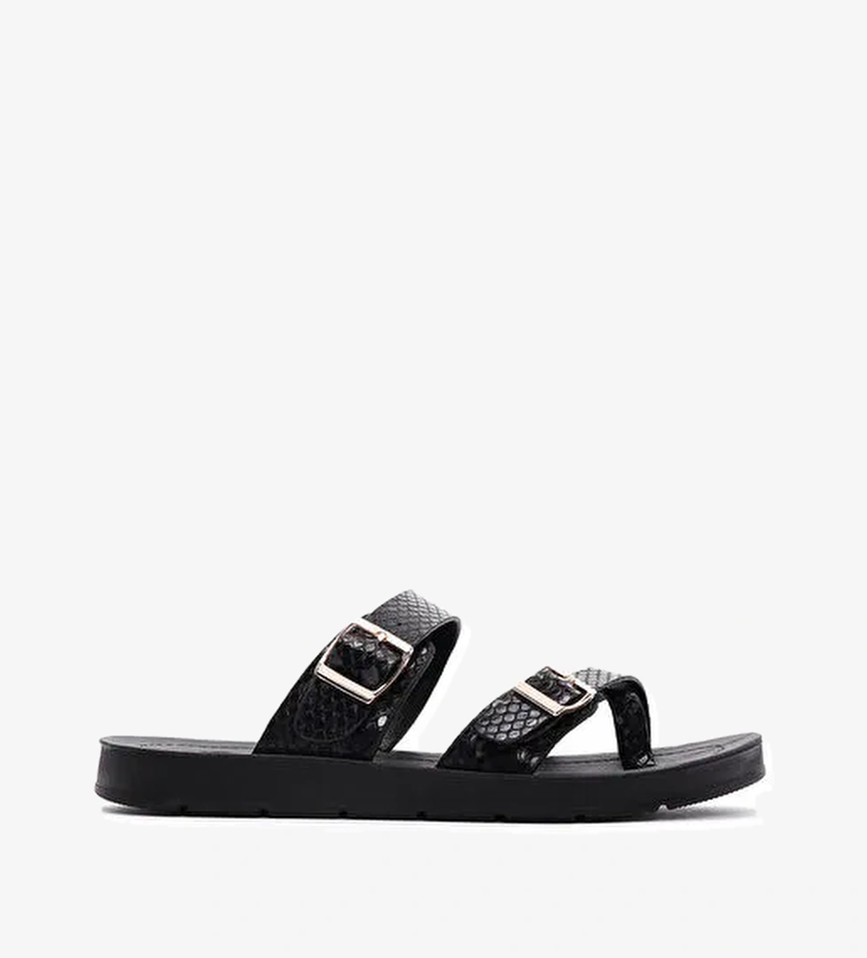 Kadın Siyah Çift Tokalı Desenli Terlik 25SFE460140 - Görsel 1