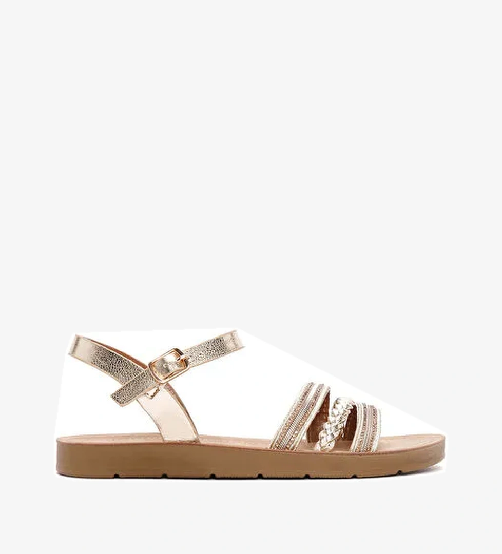 Kadın Altın Bilekten Bantlı Taşlı Sandalet 25SFE461314 - Görsel 1