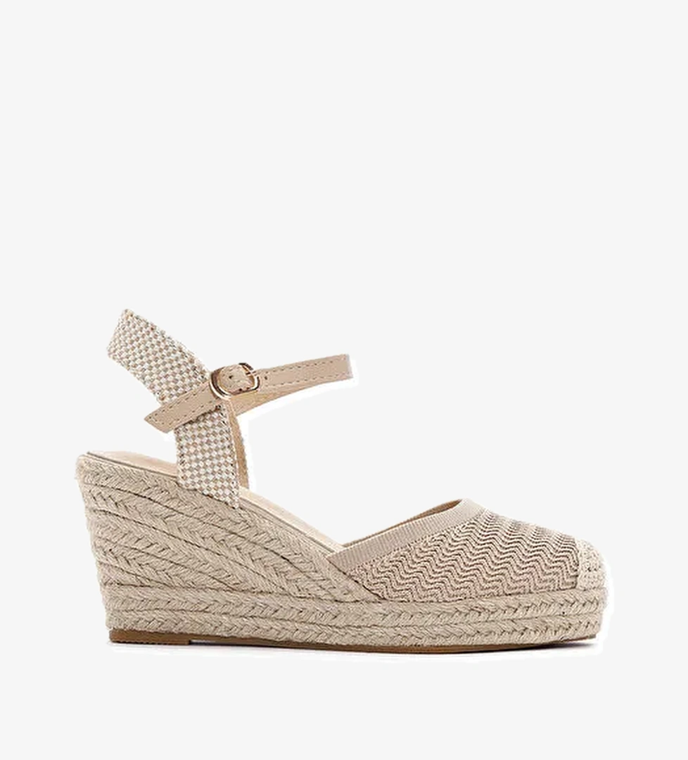 Kadın Bej Bilekten Bantlı Dolgu Topuklu Espadril 25SFE49126F - Görsel 1