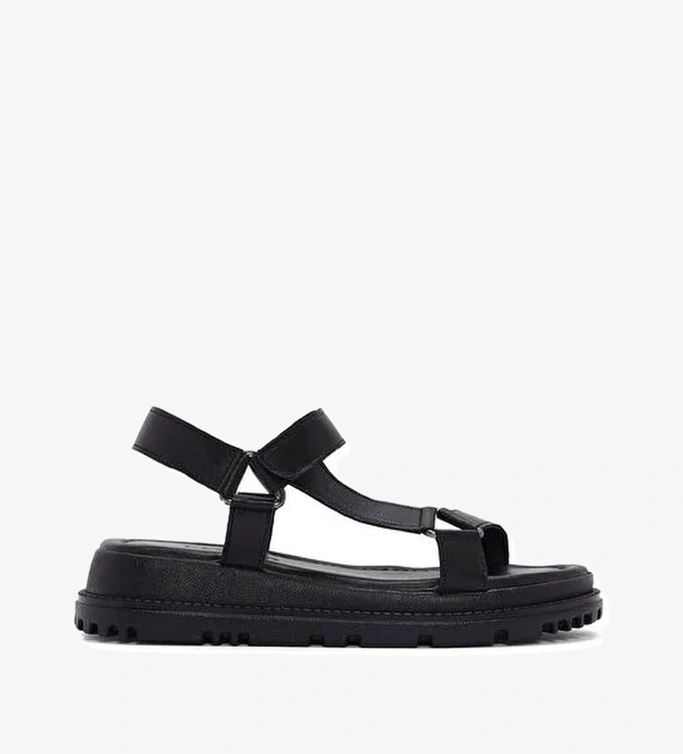 Kadın Siyah Bilekten Bantlı Deri Comfort Sandalet 25SFD300318 - Görsel 1