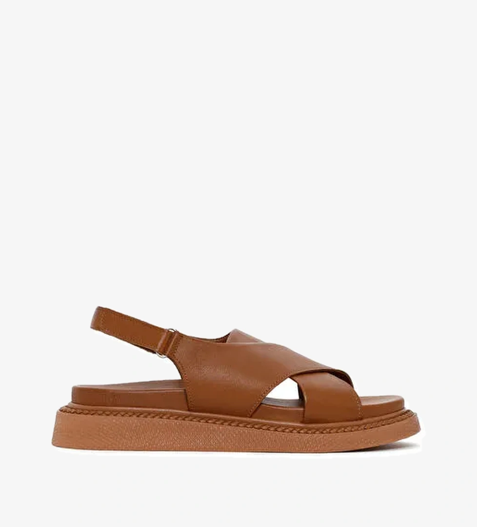 Kadın Taba Bantlı Deri Comfort Sandalet 25SFD300118 - Görsel 1