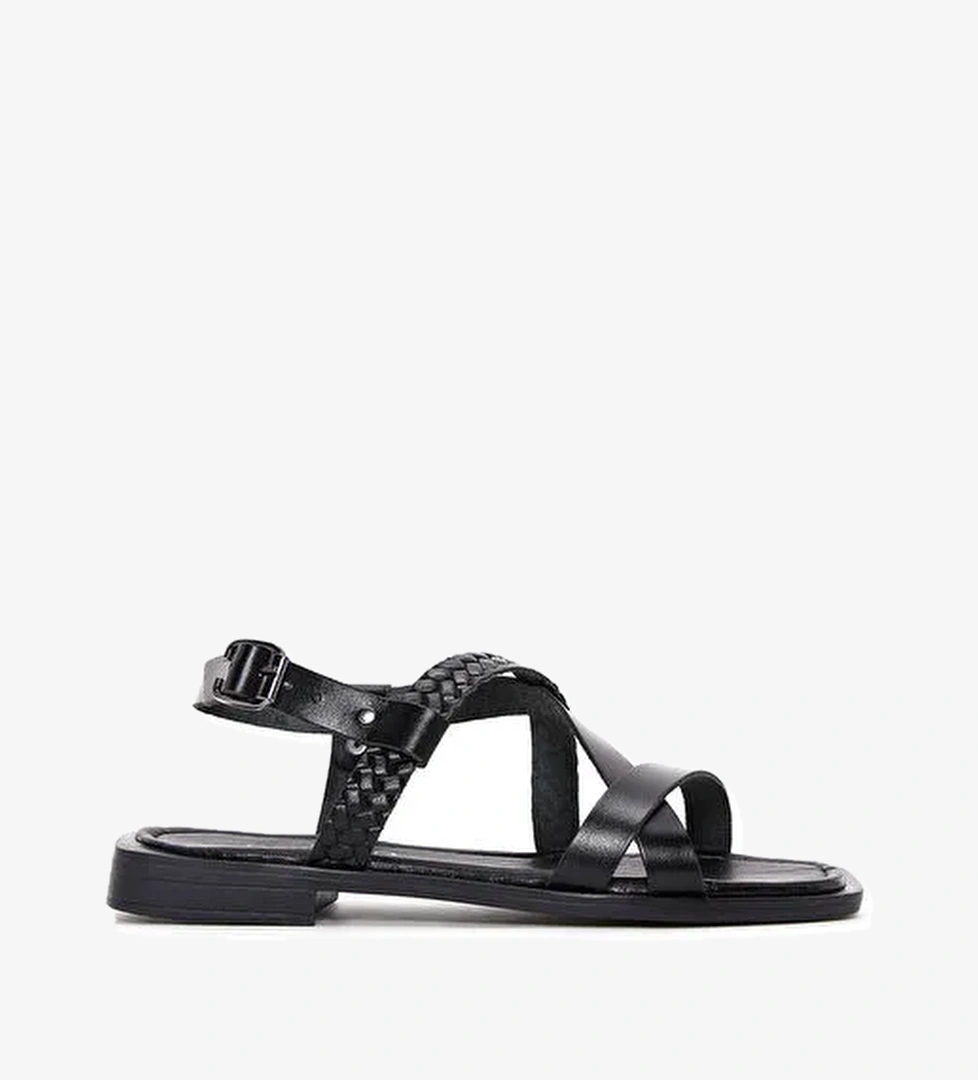 Derimod Derimod Kadın Siyah Örgü Detaylı Deri Bodrum Sandalet 25SFD331718 Sandalet & Terlik | Boyner Siyah - 1. görsel