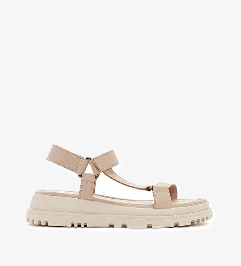 Kadın Bej Bilekten Bantlı Deri Comfort Sandalet 25SFD300318 - Görsel 1
