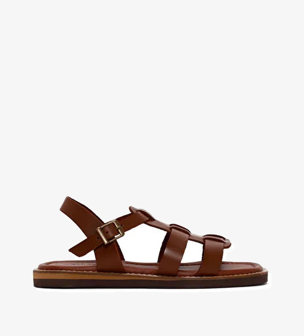 Kadın Kahverengi Bilekten Bantlı Deri Sandalet 25SFD360918 - Görsel 1