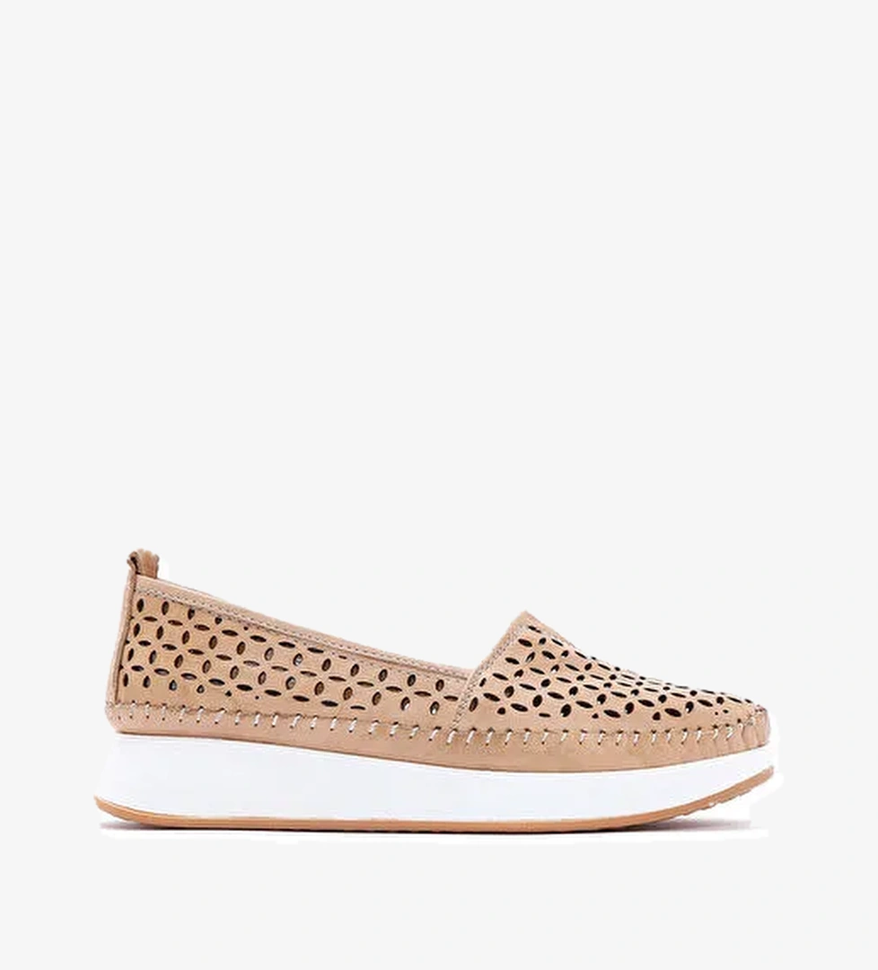 Kadın Bej Kalın Tabanlı Deri Comfort Loafer 25SFD332418 - Görsel 1