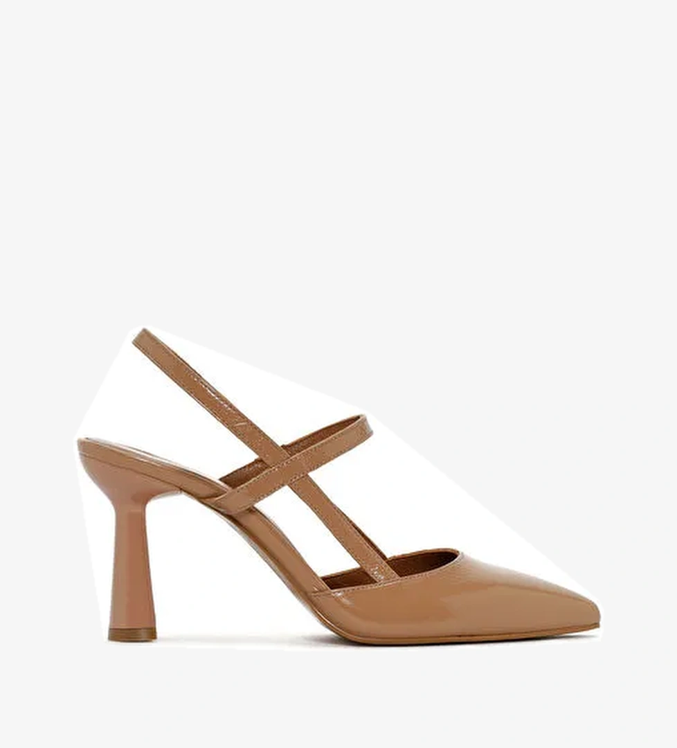 Kadın Bej Arkası Açık Kalın Topuklu Deri Ayakkabı 25SFD130418 - Görsel 1