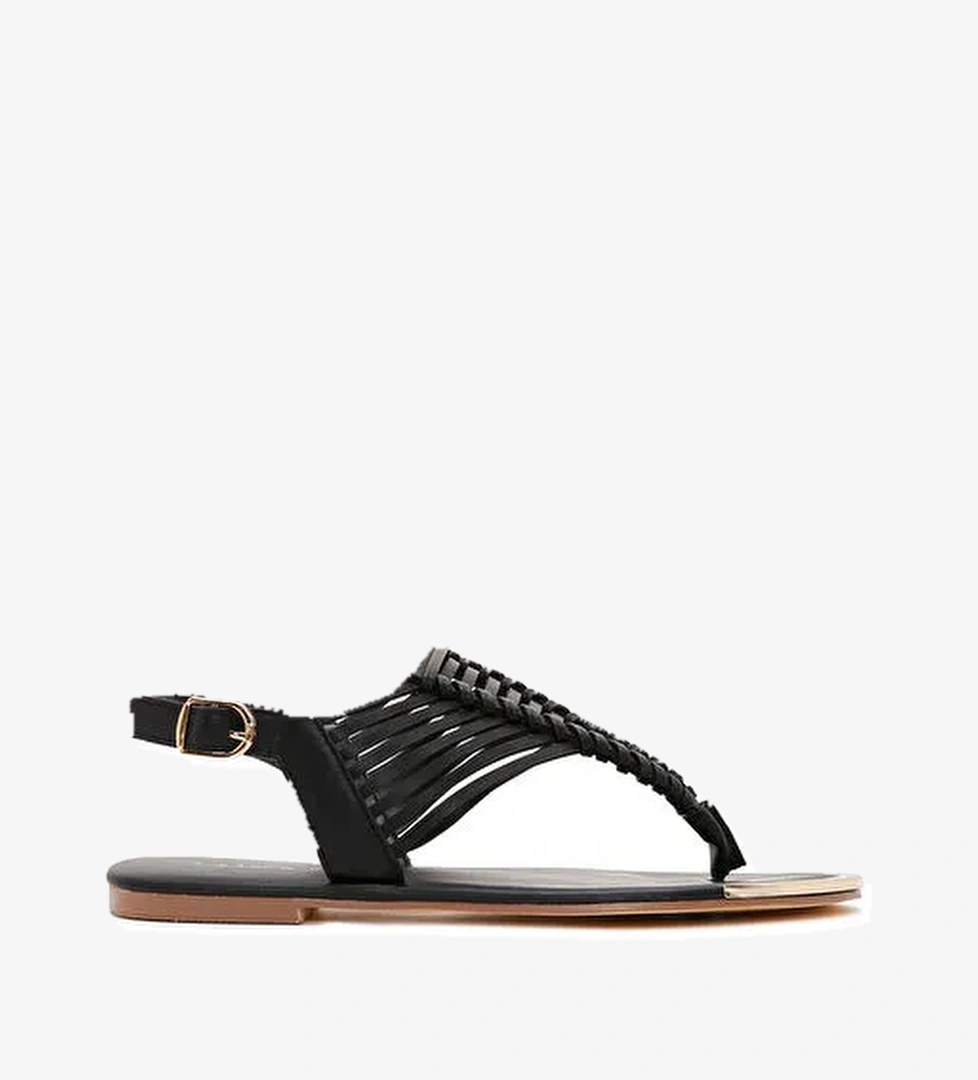 Kadın Siyah Arkadan Bantlı Parmak Arası Sandalet 25SFE490918 - Görsel 1