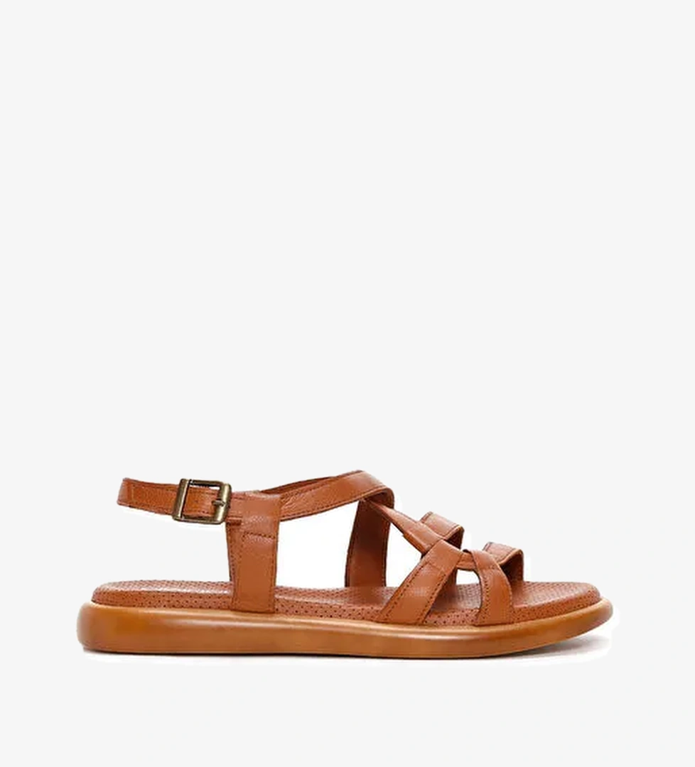 Kadın Taba Bilekten Bantlı Deri Sandalet 25SFD360518 - Görsel 1