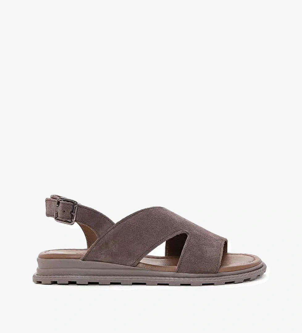 Kadın Vizon Bilekten Bantlı Süet Deri Sandalet 25SFD350010 - Görsel 1