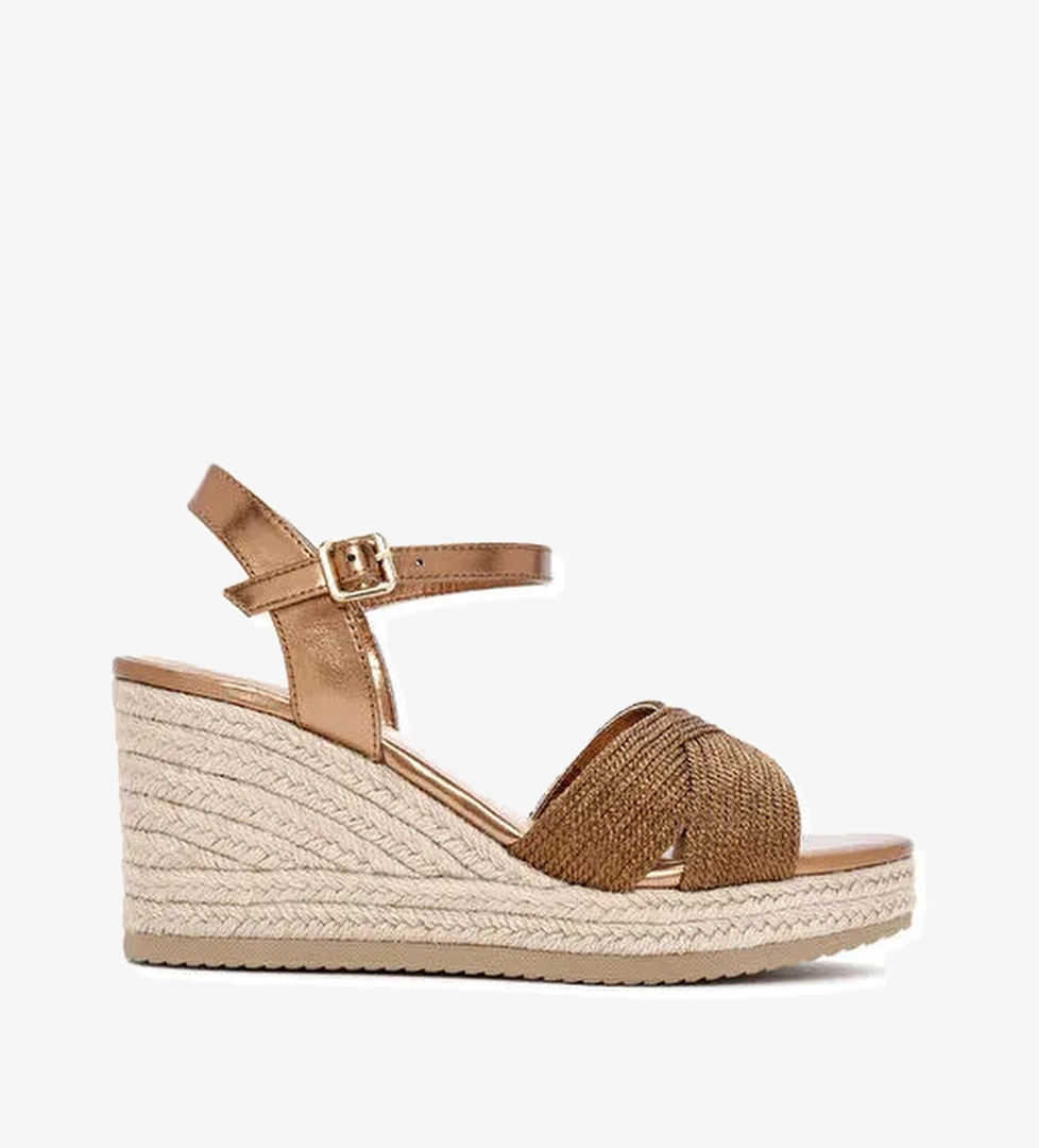 Kadın Bronz Bilekten Bantlı Metalik Dolgu Topuklu Espadril 25SFE480632 - Görsel 1