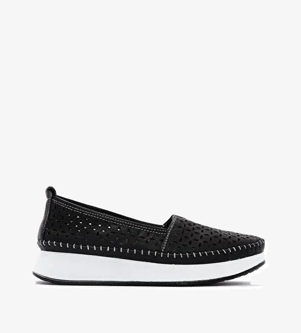 Kadın Siyah Kalın Tabanlı Deri Comfort Loafer 25SFD332418 - Görsel 1