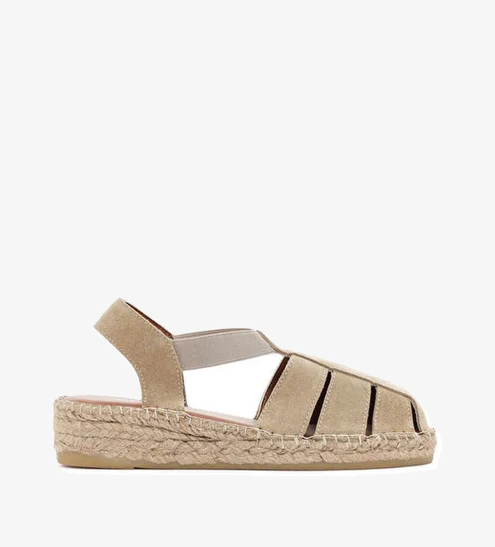 Kadın Bej Süet Deri Espadril Sandalet 25SFD205210 - Görsel 1