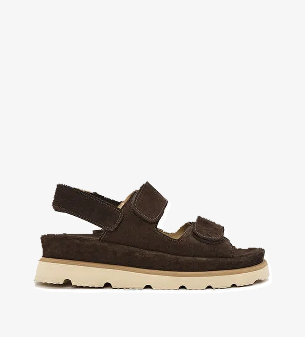 Kadın Kahverengi Çift Bantlı Süet Deri Sandalet 25SFD152910 - Görsel 1