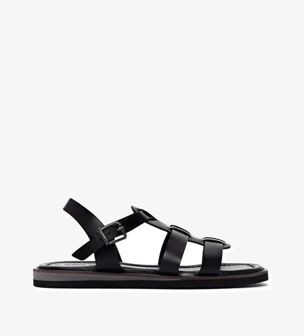 Kadın Siyah Bilekten Bantlı Deri Sandalet 25SFD360918 - Görsel 1