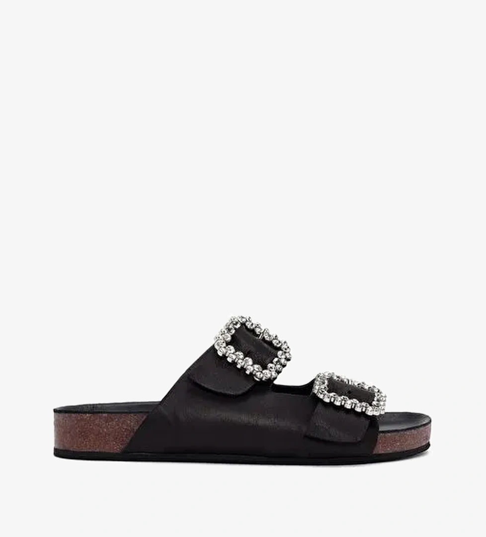 Kadın Siyah Taşlı Deri Terlik 25SFD150118 - Görsel 1