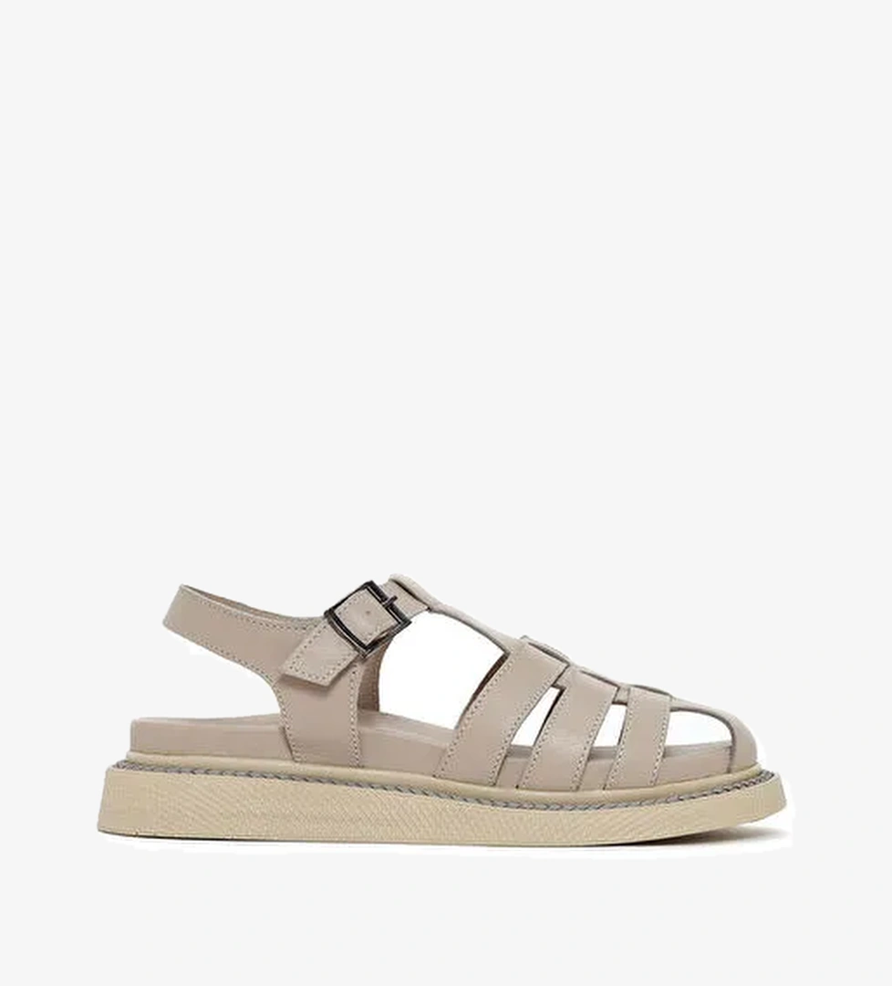 Kadın Vizon Bantlı Deri Comfort Sandalet 25SFD300418 - Görsel 1