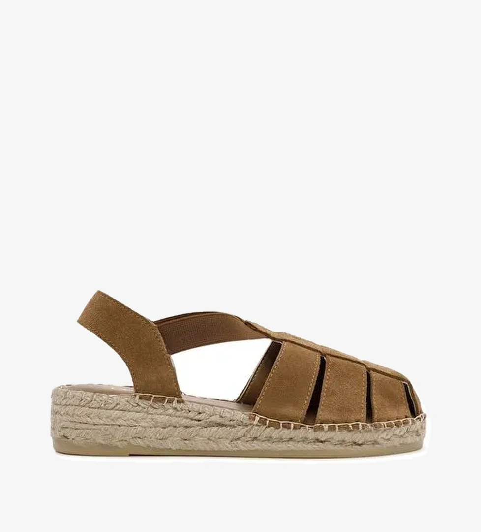 Kadın Taba Süet Deri Espadril Sandalet 25SFD205210 - Görsel 1