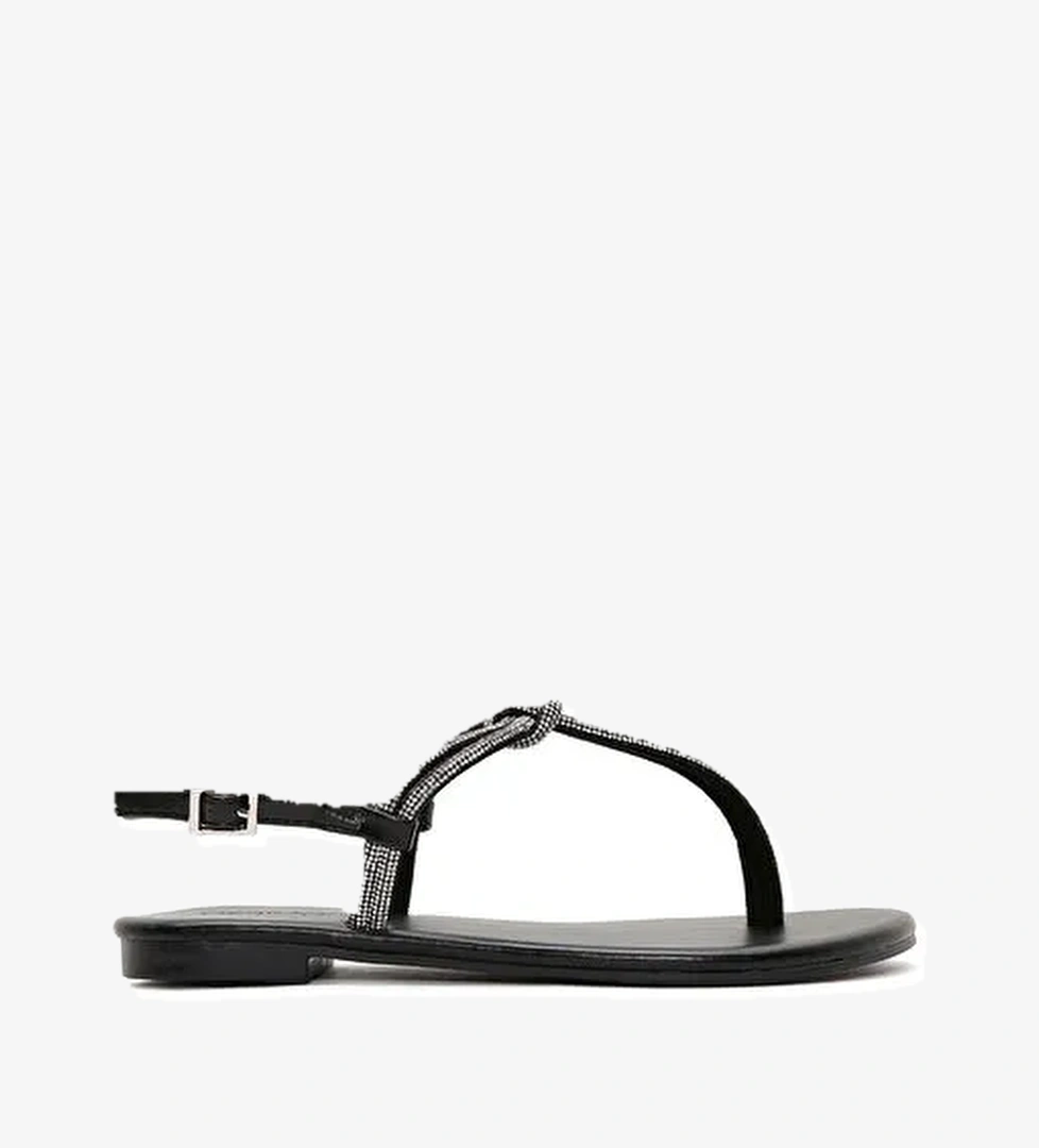 Kadın Siyah Taşlı Parmak Arası Sandalet 25SFE450314 - Görsel 1