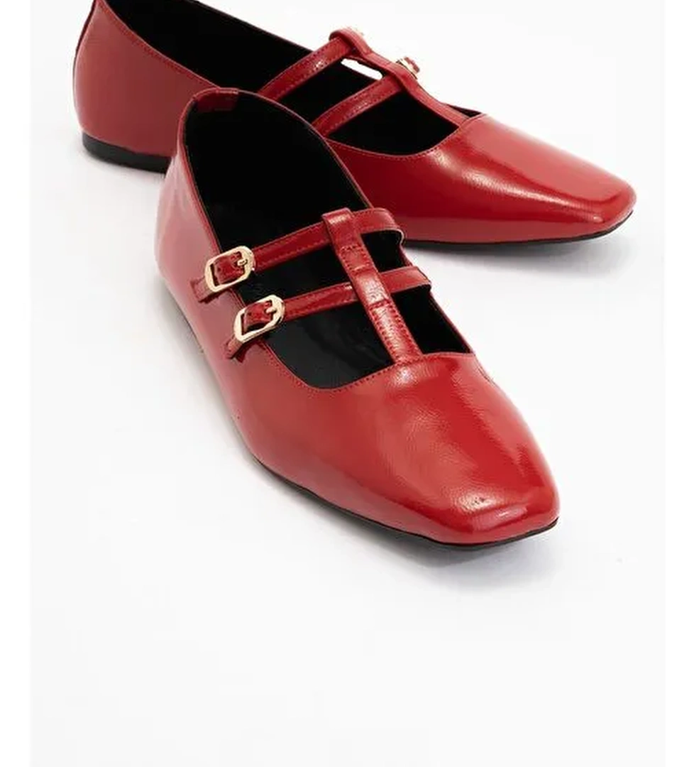 STARLING Kırmızı Rugan Hakiki Deri Kadın Babet Ayakkabı - Görsel 1