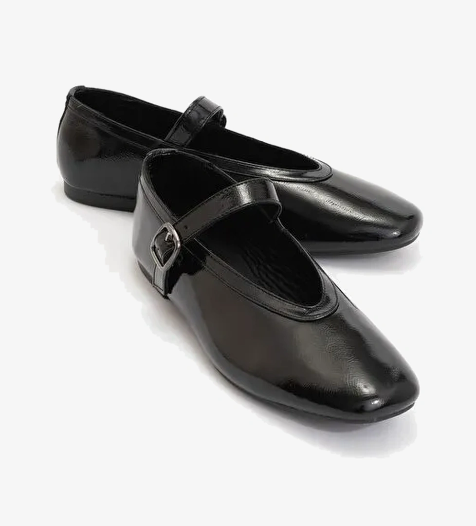 JARRET Siyah Rugan Hakiki Deri Kadın Babet Ayakkabı - Görsel 1