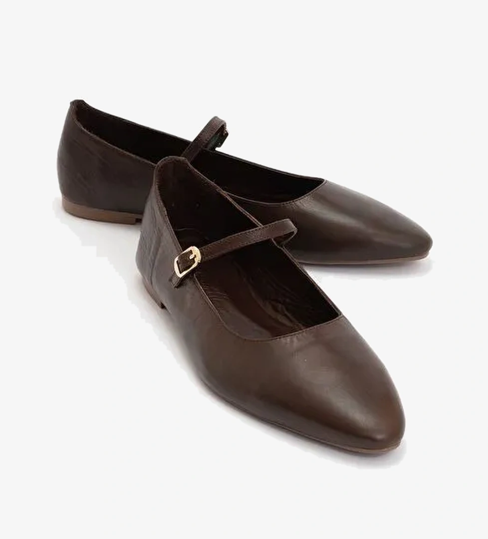 Luvi Shoes Luvi Shoes LUNAIRE Kahverengi Hakiki Deri Tek Bantlı Sivri Burun Kadın Babet Ayakkabı Boyner'de! Kahverengi - 1. görsel