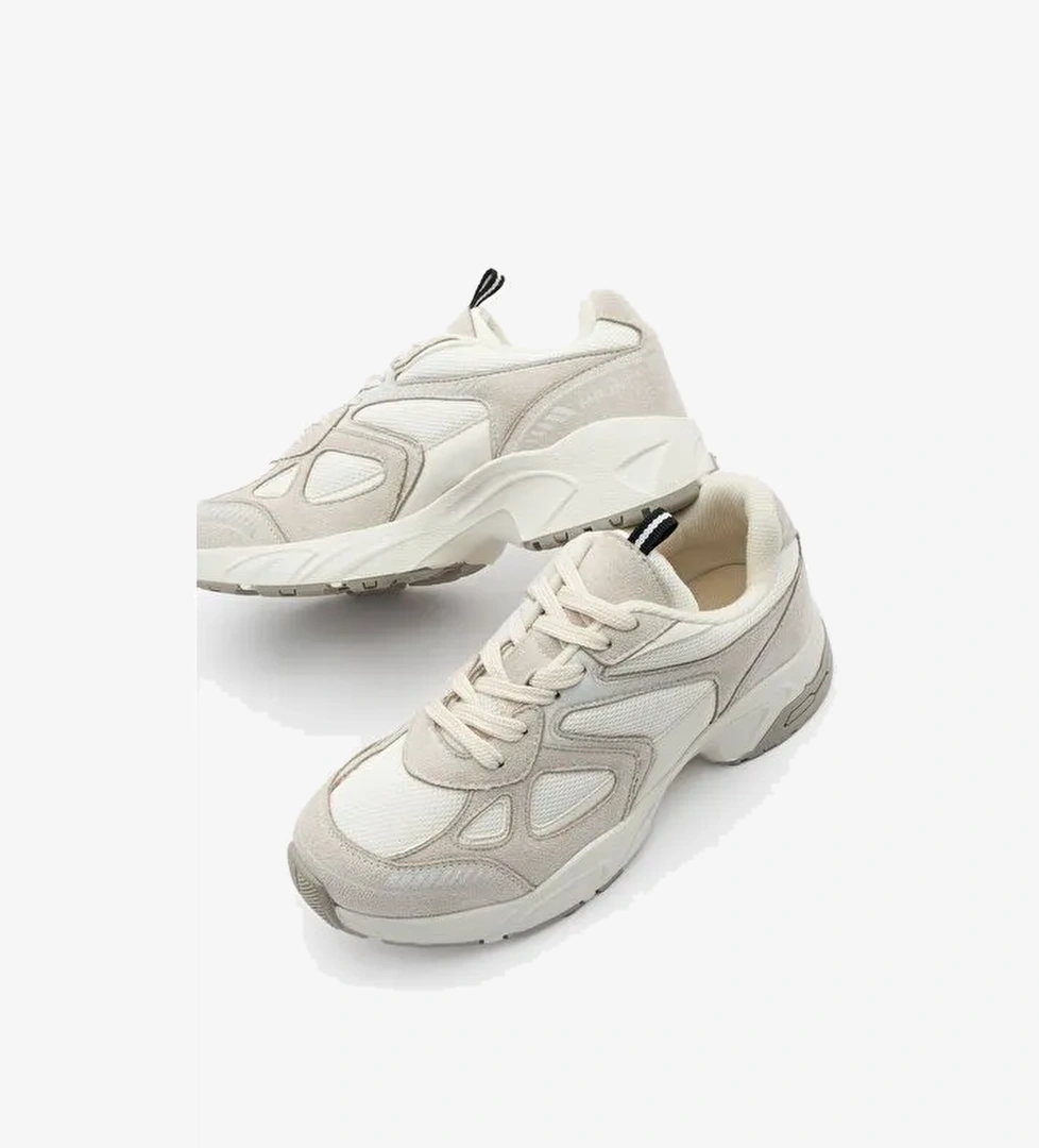 Kadın Sneaker Kalın Taban Bağcıklı File Detaylı Spor Ayakkabı Yuvez Bej - Görsel 1